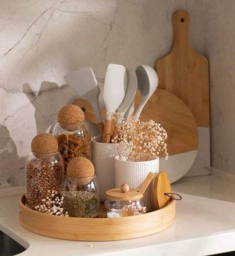 Small Kitchen Counter, Kitchen Decor Collections, Kitchen Countertop Decor, Countertop Decor, Kitchen Decor Apartment, Kitchen Organisation, Kitchen Counter Decor, Kitchen Jars, Cute Kitchen