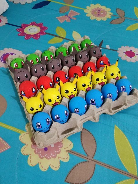 Easter Egg Competition Ideas, Easy Holiday Decorations, 3d Pokemon, Easter Sweets, Pokemon Party, Easter Egg Designs, Painted Shells, Egg Crafts, Egg Painting