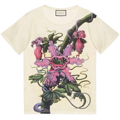 Gucci Carnivorous Plant Print Cotton T-Shirt ($580) ❤ liked on Polyvore featuring men's fashion, men's clothing, men's shirts, men's t-shirts, cotton, men, ready-to-wear, t-shirts & polos, mens white polo shirt and gucci mens shirts Gucci Tshirt, Plant Graphic, Piranha Plant, Gucci Sweater, Gucci Shirts, Gucci T Shirt, White Polo Shirt, Plant Print, Embroidered Tshirt