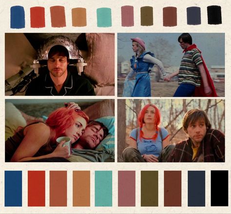 Warm muted color palette from the 2004 Jim Carrey and Kate Winslet movie Eternal Sunshine cinematography colorpallete color jimcarrey moviesbygenre romantic Eternal Sunshine Of The Spotless Mind Color Palette, Cool Summer Palette, The Craft Movie, Color In Film, Movie Color Palette, Eternal Sunshine Of The Spotless Mind, Color Tips, Romance Film, Color Design Inspiration