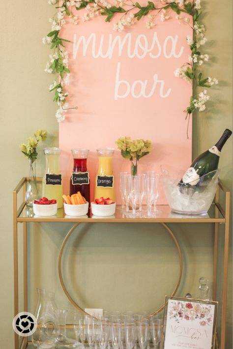 Mimosa Bar For Bachelorette Party, Mimosa Bar Cart Ideas, Mimosa Bridal Shower Ideas, Mimosa Bar Set Up, Mimosa Bar Baby Shower Ideas, Classy Mimosa Bar, Barbie Mimosa Bar, Party Drink Bar, Mimosa Bar Bridal Shower Decor