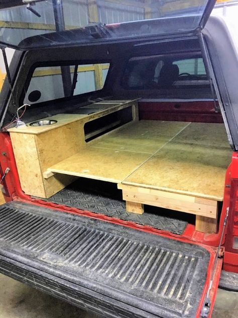 Diy Truck Bed Camper, Truck Topper Camping, Truck Topper Camper, Truck Cap Camping, Truck Cap Camper, Pickup Camping, Truck Topper, Diy Truck Bedding, Truck Canopy