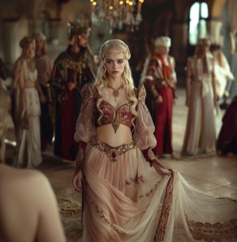 The fashion of Old Valyria Daenerys Targaryen Fashion, Old Valyria City, House Targaryen Fashion, Dawn Court Aesthetic Dress, Dragon Core Outfits, Targaryen Aesthetic Outfits, Valarr Targaryen, Valyrian Clothes, Old Valyria Art