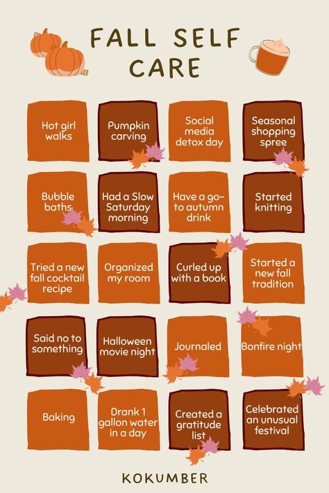 Autumn Self Care, Self Care Bingo, Fall Self Care, Fall Checklist, Importance Of Self Care, Girl Walk, Fall Mood Board, Self Care Ideas, Fun Fall Activities