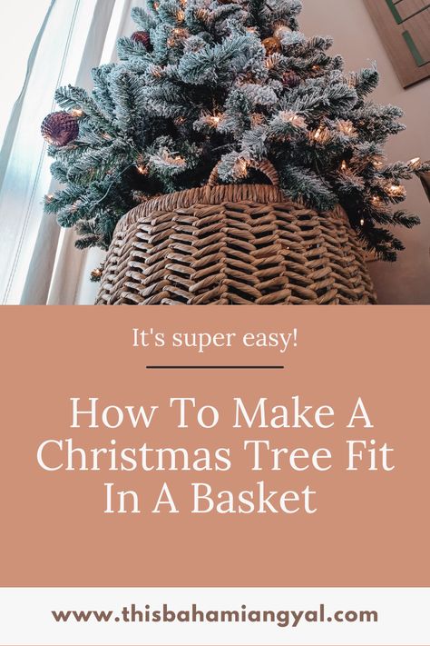 Bushel Basket Christmas Tree, Christmas Decor Under The Tree, Christmas Tree Wicker Basket, Christmas Basket Centerpiece, Tree In Basket Indoor, Christmas Centerpieces In Baskets, Christmas Tree In Basket How To, Christmas Tree With Basket Base, Tomato Basket Christmas Tree