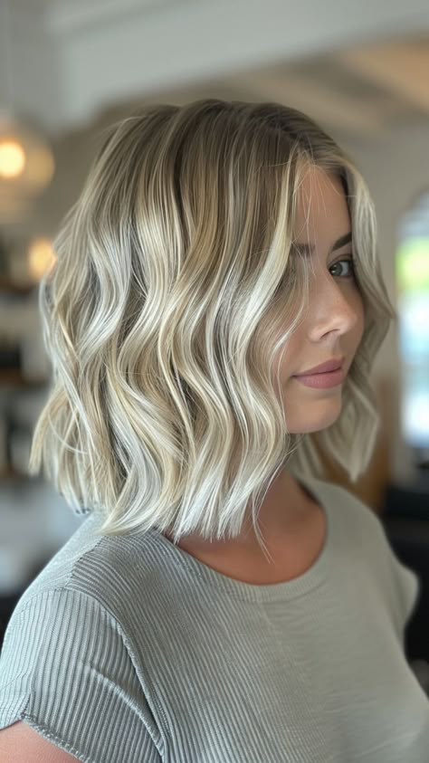 24 Stunning Balayage Ideas for Short Hair That Turn Heads | Lookosm Blonde Short Balayage Hair, Blonde Short Highlights, Highlighted Blonde Bob, Short Blonde Dimensional Hair, Mum Bob Hairstyle, Blonde Hair With Balayage Highlights, Blonde Hair Bob Short, Blond Balayage Short Hair, Highlights Blonde Hair Short