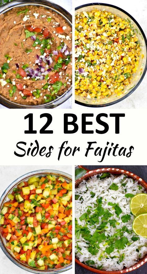 Elevate your fajita night with the 12 best sides to complement this Mexican favorite. From refried beans to pineapple salsa, your meal will be a fiesta! Mexican Side Dishes Recipes, Sides For Fajitas Dinners, Carnitas Sides, Tostada Sides, Mexican Sides Recipes, Side Dishes With Fajitas, Sides For Chicken Fajitas Dishes, Enchiladas Sides, Side Dishes For Fajitas Dinners