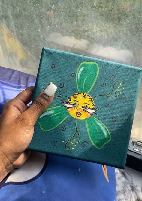 Funky Flower Art, Vibes Painting, Painting Cartoon, Paint Inspo, Trippy Painting, Posca Art, Hippie Painting, Simple Canvas Paintings, Cute Canvas Paintings