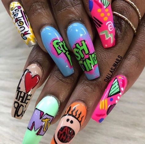 90’s TV themed nails 90s Nails, Colorful Nail Art, Colorful Nail, Colorful Nails, Finger Tips, Fabulous Nails, Dope Nails, Best Acrylic Nails, Long Acrylic Nails