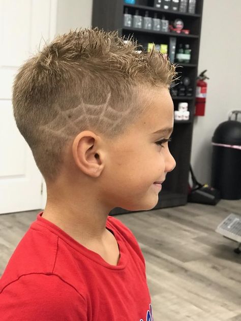 Boy haircut Halloween fade barber spiderweb cute toddler hair cut spiderman spiderboy Spiderweb Fade Haircut, Haircut For 2 Year Baby Boy, Boys Design Haircut, Boy Hair Designs Kids, Spider Man Haircut, Toddler Fade Haircut Boys Short Hair, Boys Haircuts For Straight Hair, Boys Haircut With Design, Boys Haircut Short Fade