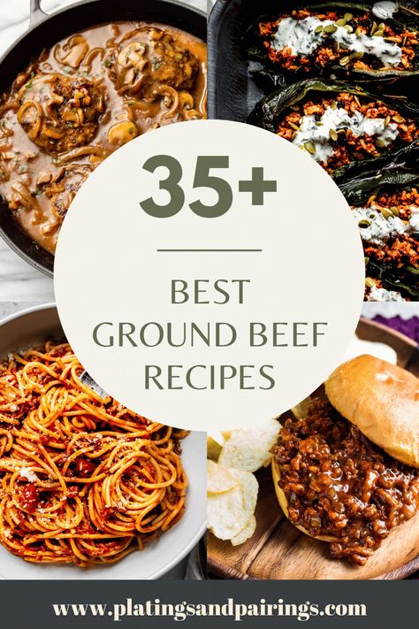 Have a package of ground beef to use up? Here are 35+ amazingly delicious ground beef recipes to try out. From pasta recipes, to soups, appetizers and more! Ground Beef Fancy Dinner, Beef Crumbles Recipes, Ground Beef Gourmet Recipes, Ground Angus Beef Recipes, Kobe Ground Beef Recipes, Elevated Ground Beef Recipes, Ground Beef And Bread Recipes, Ground Beef Recipes Grill, Unusual Ground Beef Recipes