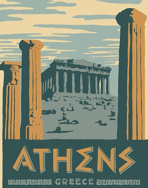 Ancient Poster Design, Ancient Poster, Greek Art Poster, Greek Poster Design, Greek Mythology Posters, Vintage Greek Mythology Poster, Athens Illustration Art, Ancient Greek Poster, Greek Mythology Poster