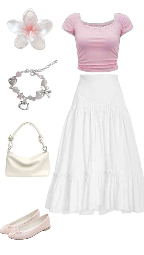 Aesthetic White Skirt Outfit, Princess Casual Outfits, Pink Skirt Outfit Ideas, Girly Outfits Pink, Cute Outfits Simple, Top Bridesmaid Dresses, Man Of Honor, Modest Girly Outfits, White Fairy