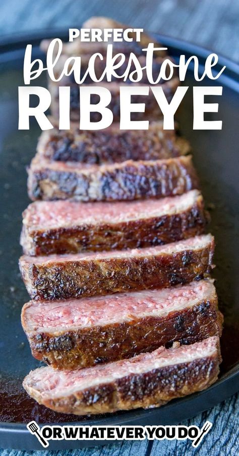 How To Cook Ribeye on the Blackstone Griddle | Or Whatever You Do Grill Ribeye Steak, Grilled Ribeye Steak Recipes, How To Cook Ribeye, Ribeye Steak Recipe, Griddle Cooking Recipes, Grilling Steak, Cooking Ribeye Steak, Steak Grilled, Grilled Ribeye Steak