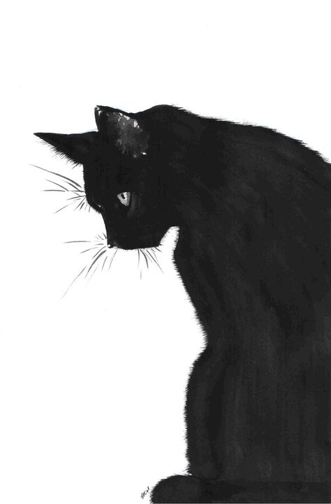 black_cat_by_midniterain Silhouette Chat, Cat Phone Wallpaper, Nyan Cat, Black And White Sketches, Black Cat Art, A Black Cat, Cats Illustration, Amazing Animals, Cat Painting