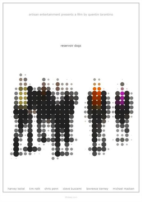 Reservoir Dogs by 3ftDeep Abstract the human figures nearly beyond recognition. Because of the figures upright orientation, the mind will still recognize them as human. Beyond Human, Mises En Page Design Graphique, Reservoir Dogs, 타이포그래피 포스터 디자인, Human Figures, 카드 디자인, Movie Posters Minimalist, Dots Design, Graphic Design Poster