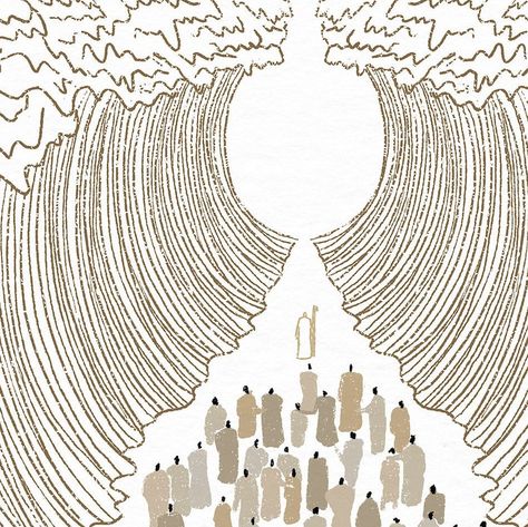 Moses Red Sea Art, Genesis 3:15 Art, Bible Sketches Art, Red Sea Parting, Christian Art Ideas, Simple Christian Art, Bible Story Art, Moses Red Sea, Moses Parting The Red Sea