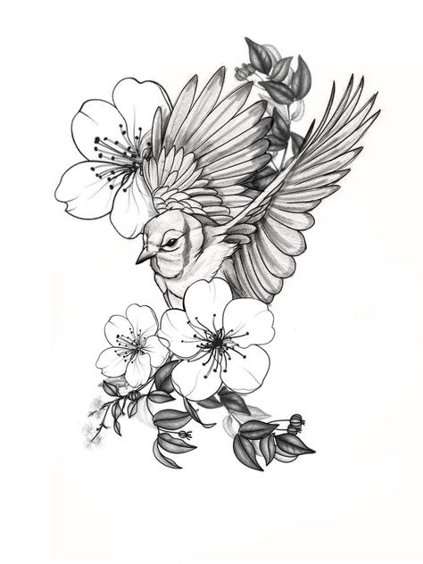 Floral Illustration Art, Bird And Flower Tattoo, Mastectomy Tattoo, Sparrow Tattoo, Bouquet Tattoo, Aries Tattoo, Animal Illustration Art, Fire Tattoo, Tattoo Graphic