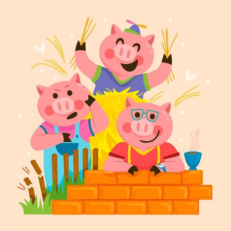 Free Vector | Hand drawn the three little pigs illustration Pigs Illustration, Three Little Pig, Three Pigs, The Three Little Pigs, Pig Drawing, Pig Illustration, Three Little Pigs, Cute Pigs, Vector Hand