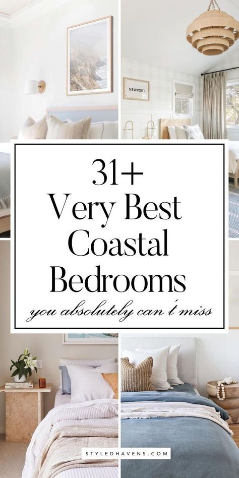 Searching for coastal bedroom ideas and decor? Coastal bedroom spaces are *our vibe* - and today, we've hand-picked our very fav coastal bedroom design inspo that you *need* to see. Whether you're looking for coastal interior inspo, for the perfect neutral bedroom, or just want to scroll through coastal style bedroom inspiration - *this* is the cozy bedroom inspo you're looking for! Coastal Bedroom Bedding, Coastal Vibe Bedroom, Coastal Master Bed Bedroom, Coastal Bedrooms Bedding, Coastal Blue Bedroom, Cozy Coastal Bedroom, Modern Coastal Bedroom Ideas, Coastal Bedroom Design, Coastal Cottage Bedroom