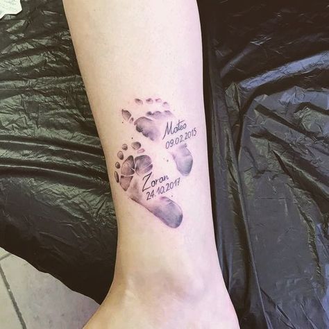 (paid link) Baby Feet  Bird Family  Morse Code  Time Of Birth  So Many Hearts  Chrissy Teigen's Name Tattoo  Keep Your Child's Artwork Forever  Simply, Mom. Newborn Tattoo, Footprint Tattoo Ideas, Footprint Tattoos, Baby Footprint Tattoo, Twin Tattoos, Baby Tattoo Designs, Mommy Tattoos, Baby Footprint