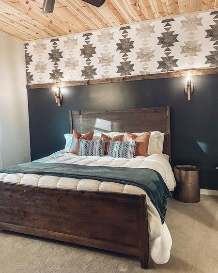 🤩 When it all finally comes together ...
‍
We had a heck of a time getting the wallpaper in, couldn't decide on a blanket, and played around with tons of pillows. 😑
‍
But we think YOU will love ❤️ the outcome. Cozy, relaxing, and modern. Feels like a cabin with the wood slat ceilings but has all the modern, luxurious touches.
‍
Did you hear 🗣 we have some DECEMBER 💚❤️ dates OPEN?!
12/12 - 12/15
12/17 - 12/19 *WEEKEND* 🎉
12/23 - 12/26 *CHRISTMAS* 🎅🎄
‍
DM us to book your stay!
‍
#cabin #barndominium #barnstay #airbnb #airbnbcabin #browncounty #ilovebrowncounty #indiana #visitindiana #midwest #midweststays #staycation #cabininthewoods #secluded #cabinlife #browncountyindiana #christmasvacation #getaway #explore #modern #shiplap #uniquestay Western Accent Wall, Cabin Barndominium, Accent Wall Bedroom Paint, Modern Shiplap, Wood Slat Ceiling, Black Bedroom Design, Paint Wallpaper, Accent Wall Bedroom, Black Bedroom