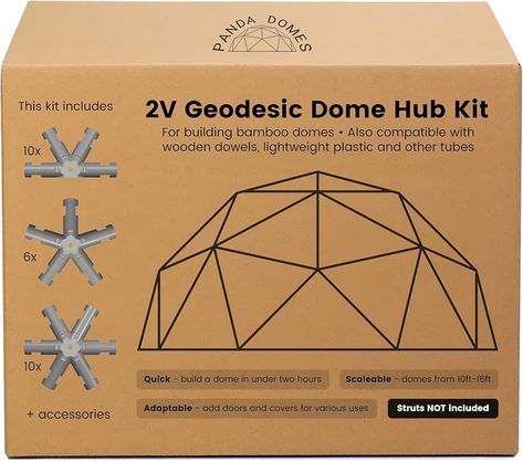 Amazon.com : Panda Domes - 2V Geodesic Dome Hub Kit to Build 10ft to 16ft (~ 3m to 5m) Geodomes Using max. 5/8“ (16mm) Diameter Bamboo, Timber Plastic Metal Struts (not Included) : Patio, Lawn & Garden Geodesic Dome Kit, Bamboo Canes, Metal Pole, Geodesic Dome, Garden Room, Halloween Shopping, The Struts, Quick Saves