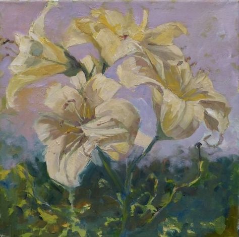 Yellow Lilies Painting -  #Lilies #Painting #Yellow Garden Lilies, Lilies Garden, Yellow Lilies, Pretty Paintings, Painting Garden, Lily Garden, Painting Yellow, Contemporary Impressionism, Lily Painting