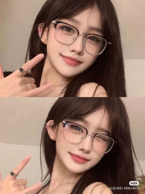 Douyin Makeup With Glasses, Douyin Glasses Makeup, Makeup Ideas With Glasses, Douyin Glasses, Asian Makeup Glasses, Eye Glasses Aesthetic, Eye Makeup For Glasses, Glasses Makeup Tutorial, Douyin Beauty