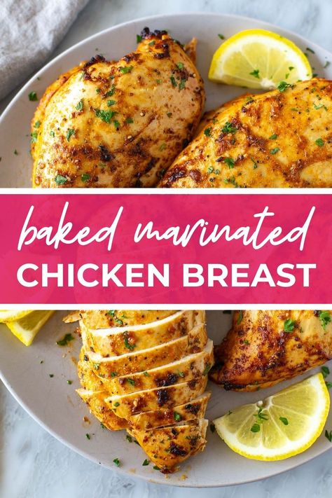 THE Juiciest Baked Marinated Chicken Breast Baked Marinated Chicken Breast, Juicy Baked Chicken Breast, Baked Chicken Marinade, Chicken Breast Marinade Recipes, Marinated Chicken Breast, Chicken Breast Marinade, Marinated Chicken Recipes, Juicy Baked Chicken, Marinating Chicken Breast