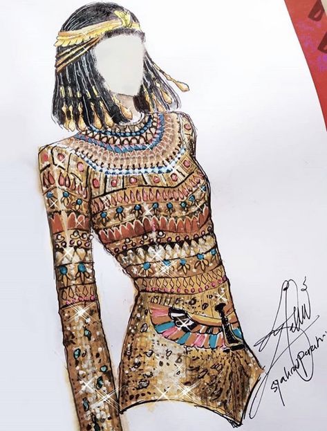 Egyptian Fashion Illustration, Ancient Egypt Clothing, Egyptian Inspired Fashion, Egypt Clothing, China Tattoo, Ancient Egypt Fashion, Egyptian Fashion, Egypt Fashion, Sketch Fashion