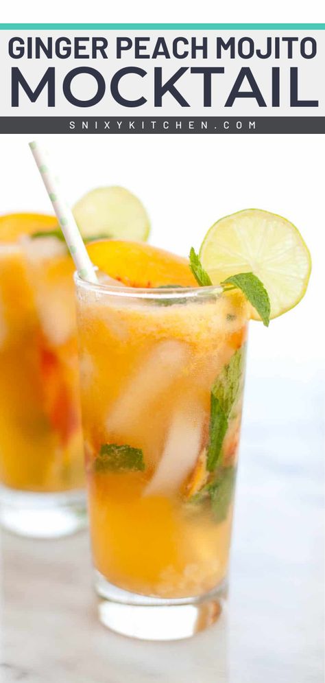 Peach Mojito, Non Alcoholic Mojito, Best Non Alcoholic Drinks, Virgin Cocktails, Mint Drink, Summer Bbq Recipes, Mojito Mocktail, Peach Drinks, Virgin Mojito