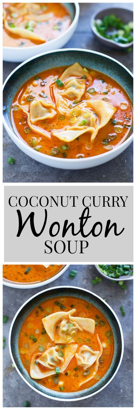 Curry Wonton Soup, Curry Wonton, Soup Wonton, Soup Curry, Coconut Curry Soup, Curry Soup, Asian Soup, Coconut Curry, Asian Dishes