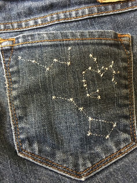 Decorating Bookshelves, Clothes Embroidery Diy, Star Constellation, Star Constellations, Pola Sulam, Embroidery On Clothes, Cute Embroidery, 자수 디자인, Jeans Diy