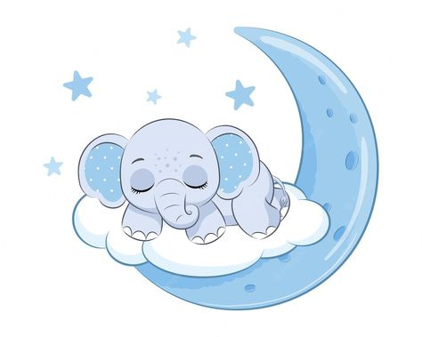 Lindo niño elefante durmiendo en la luna ilustración vectorial de una caricatura | Vector Premium Hot Air Balloon Cartoon, Baby Elephant Cartoon, Sleeping Elephant, Balloon Vector, Baby Shower Greetings, Baby Shower Greeting Cards, Stars Vector, Baby Moon, Moon Vector