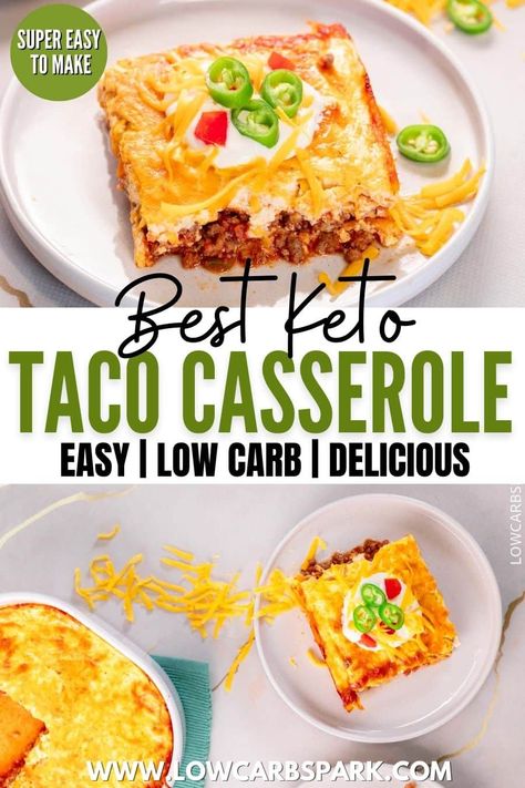 Keto Taco Casserole, Healthy Keto Recipes, Low Carb Mexican, Low Carb Low Fat Recipes, Casserole Easy, Low Carb Tacos, Keto Beef Recipes, Keto Casserole, Low Carb Casseroles