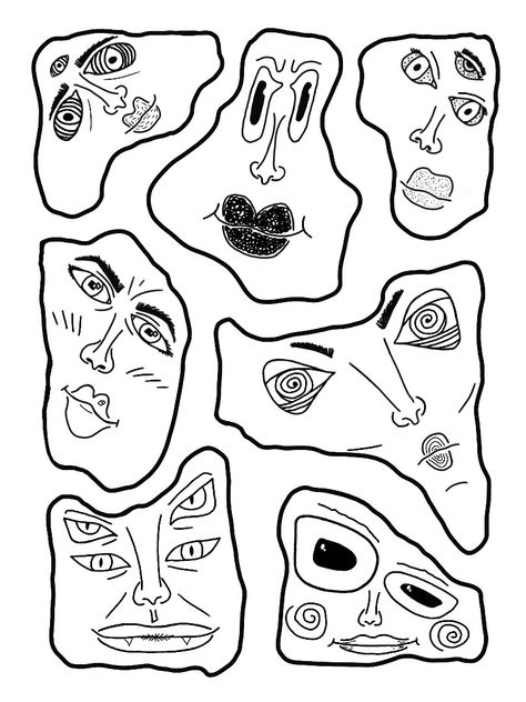 Unsymmetrical weird different shapes faces unrealistic drawing iPad Weird Shapes Drawing, Shape Faces Draw, Weird Doodle Art, Weird Cool Drawings, Shape Face Drawing, Weird Simple Drawings, Weird Faces Art, Drawing Ipad Ideas, Funky Face Drawings