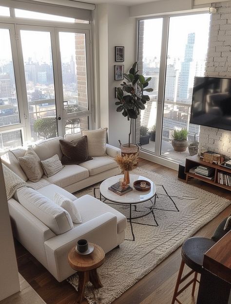 Apartment Inspo Modern, Small Cozy Living Room Ideas, Small Condo Living Room, Tiny Apartment Living Room, Living Room Decor Small Spaces, Small Condo Interior Design, Very Small Living Room Ideas, Neutral Apartment Living Room, Condo Decorating Ideas