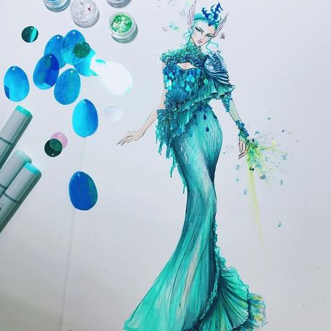 Ocean Fashion Design, Fashion Design Inspiration Board, Caribbean Carnival Costumes, Water Fashion, Costume Design Sketch, Barbie Drawing, Caribbean Carnival, Fashion Design Sketch, Dress Design Drawing