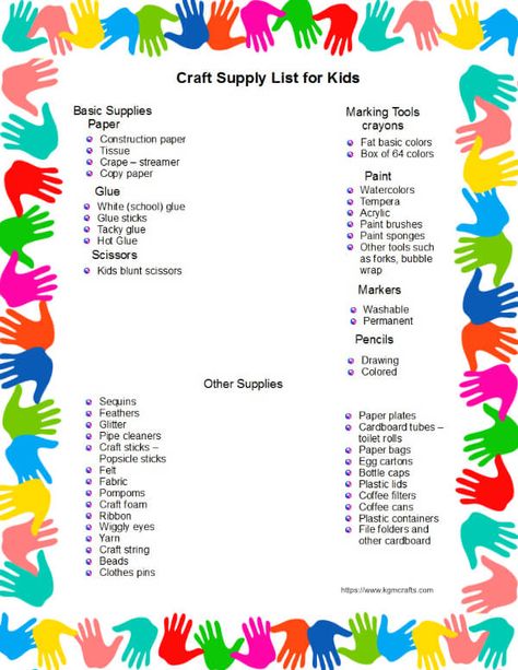 list of craft supplies for kids Arts And Crafts Supplies List, Preschool Materials List, Craft Room Supplies List, Preschool Supplies List, Preschool List Of Supplies, List Of Craft Supplies, Basic Craft Supply List, Craft Essentials List, Preschool Art Supplies