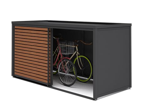 Outdoor Bike Shed, Backyard Bike Storage, Bike Storage Small Space Outside, Bin And Bike Storage, Outside Bike Storage Ideas, Modern Bike Shed, Bike Shed Ideas, Bike Storage Front Garden, Bike Storage Outdoor