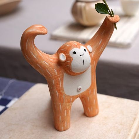 HQCeramicsStudio - Etsy Monkey Clay Art, Monkey Pottery, Ceramic Animals Sculpture, Polymer Clay Monkey, Cute Clay Sculptures, Ceramic Sculpture Ideas, Clay Projects Kids, Cool Sculptures, Clay Monkey