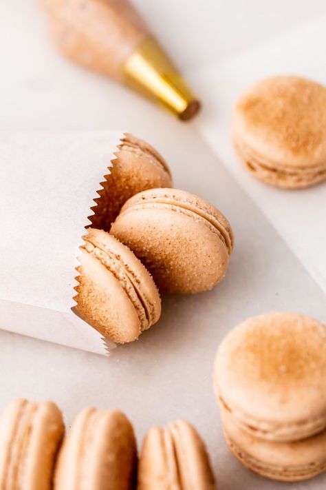 Churro Macarons, Baked Shells, Macaroon Filling, Flavored Frosting, Macaron Recipes, Dairy And Gluten Free, Macaron Filling, Macaron Cake, Macaron Flavors