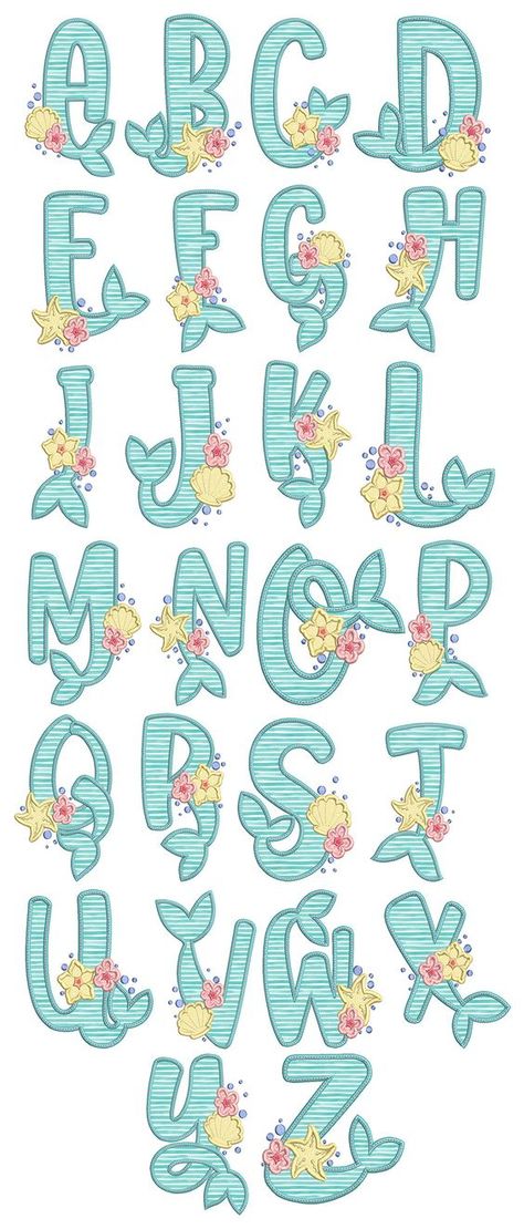 Fonts Mermaid Font Alphabet, Mermaid Letters Diy, Girly Fonts Alphabet, Cute Letter Doodles, Mermaid Alphabet Letters, Cute Lettering Fonts, Cute Alphabet Letters, Mermaid Alphabet, Mermaid Letters