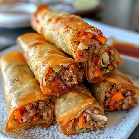 Chef Jet Tila, Filipino Lumpia, Lumpia Recipe, Shredded Carrots, Chinese Cooking Recipes, Egg Roll Recipes, Cooking Dishes, Chopped Carrots, Sweet Chili Sauce