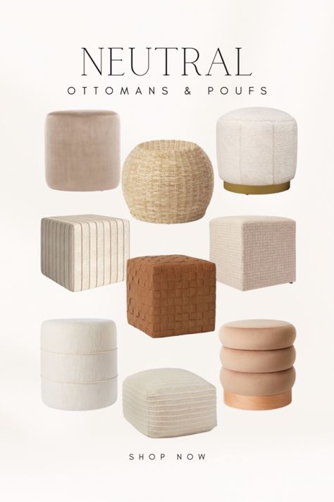 Neutral home decor Two Ottomans Living Room, Neutral Ottoman, Poofs Ottoman, Rattan Footstool, Pouf Ottoman Living Room, Footstool Living Room, Tan Ottoman, Retreat Decor, Ottoman Velvet