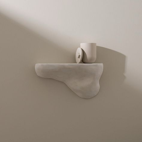 Floating Concrete Shelf, Organic Minimalism Design, Curved Plaster Ceiling, Plaster Shelves, Plaster Shelf, Organic Furniture Design, Plaster Furniture, Ceramic Shelf, Organic Furniture