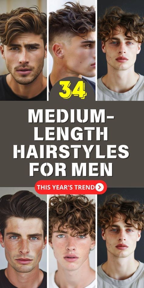 Dive into the trending world of Medium-Length Hairstyles for Men with curly hair. These 2024 styles offer the best options for thick hair, providing a stylish and easy look. Perfect for both professional settings and casual outings, these haircuts ensure you look your best. Whether you prefer a middle part or wavy textures, find the ideal haircut for you. Hairstyles For Men With Medium Hair, Thick And Wavy Haircuts Men, European Men’s Hairstyle, Guys Medium Hairstyles, Men’s Hair Medium, Men S Haircut Medium Length, Mens Hair Styles Medium Length, Men Medium Hairstyles Wavy Thick Hair, Men Thick Haircut