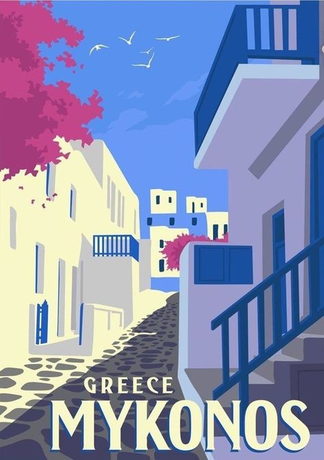 Greece Wallpaper, Michigan Poster, Sailing Art, Vintage Poster Design, Mykonos Greece, Picture Collage Wall, Travel Wall, Travel Wall Art, Amazing Art Painting