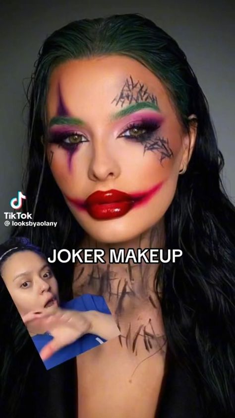 Female Joker Cosplay Ideas, Joker And Joker Couple Costume, Women As Men Halloween Costumes, Joker Makeup Tutorial Female, Couple Joker Costume, Joker Makeup Female Easy, Womens Joker Halloween Costume, Joker Outfit Female Diy, Women Joker Halloween Costumes